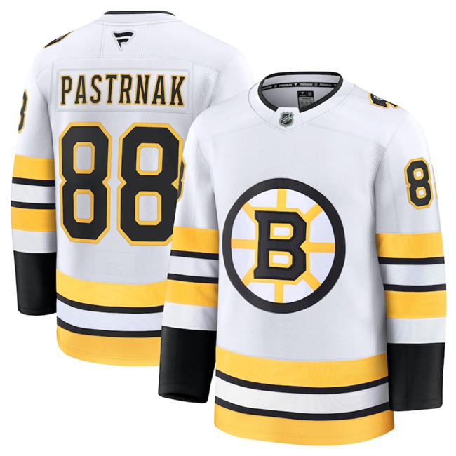 Men's White Boston Bruins #88 David Pastrnak 2025 Away Stitched Hockey Jersey